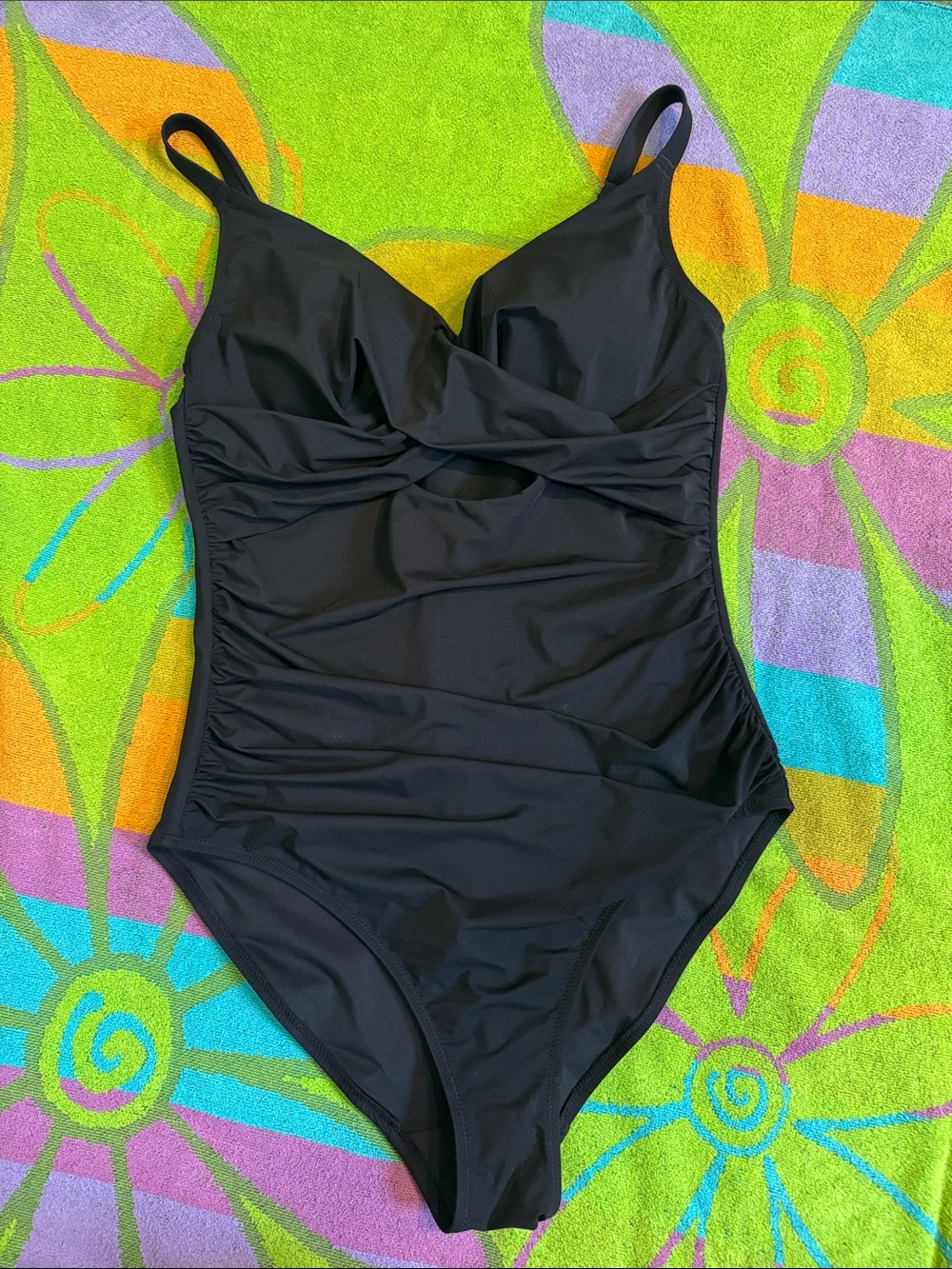 Women's Shapellx Tummy Control One Piece Black Swimsuit- Size Large